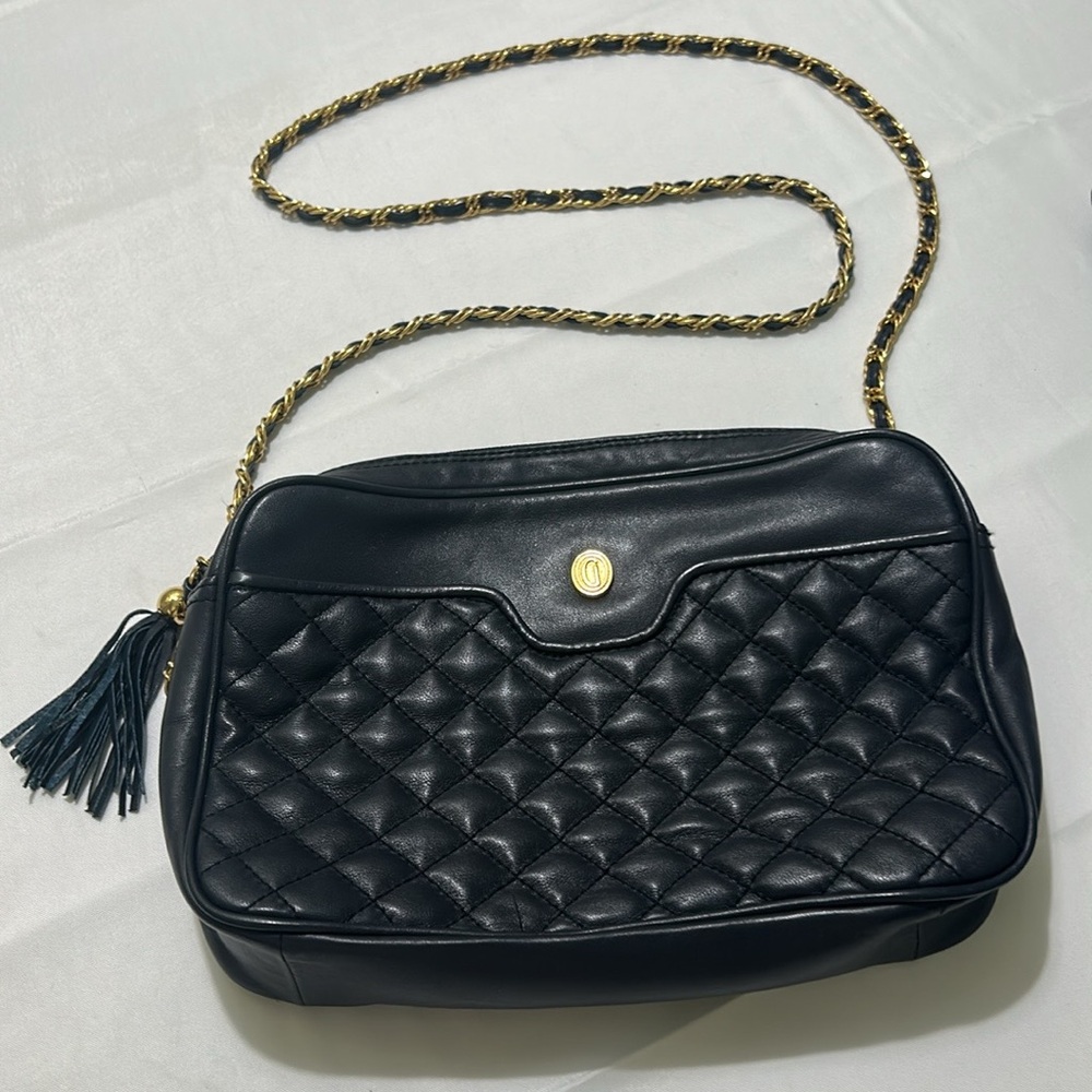 Ganson navy blue quilted crossbody bag 8 x 10